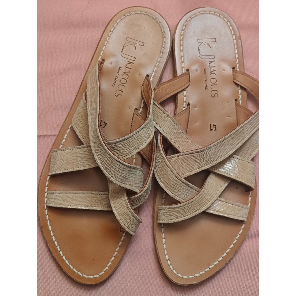 K.Jacques Saint-Tropez Womens Beige Lizard Embossed Leather Strappy Sandals 41